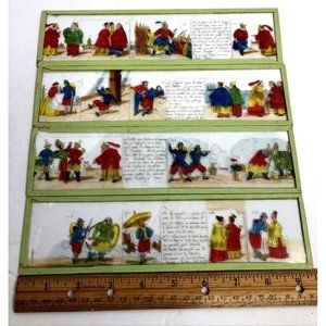 Vintage lot of 4 Assorted Magic Lantern Slides approximately 9-1/2" x 2-3/8"
